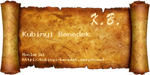 Kubinyi Benedek névjegykártya